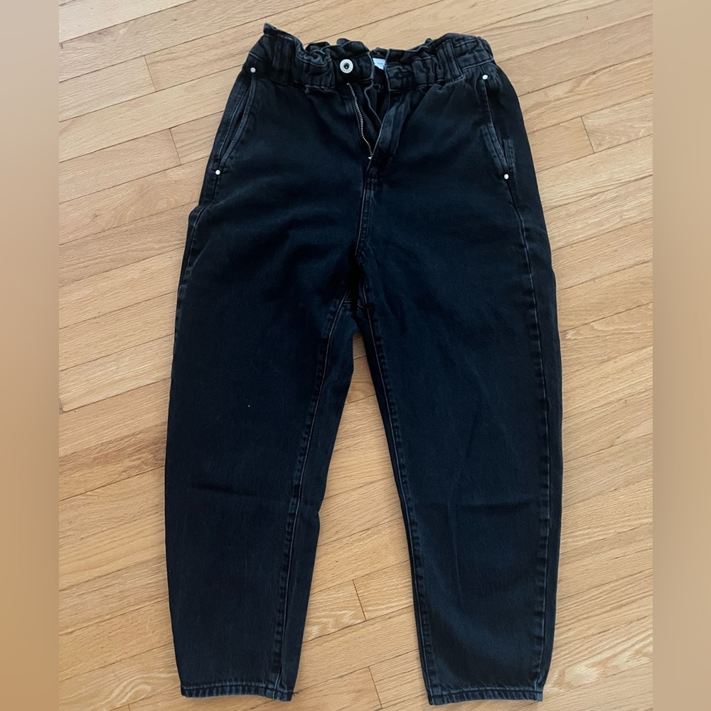 Zara Black barrel leg high waist pant